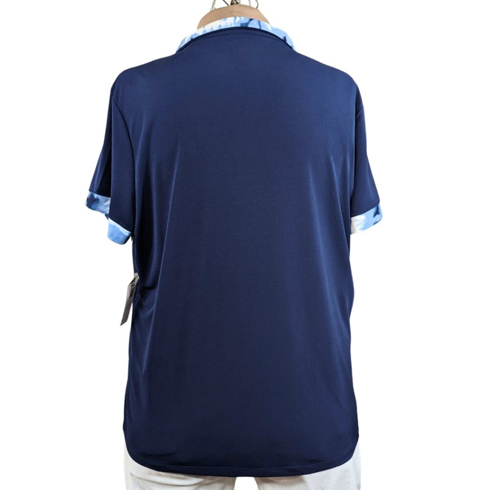 Chico's 3 XL Navy Blue Short Sleeve 1/4 Zip Lightweight Polo w/Tie Dye NWT - Picture 5 of 10